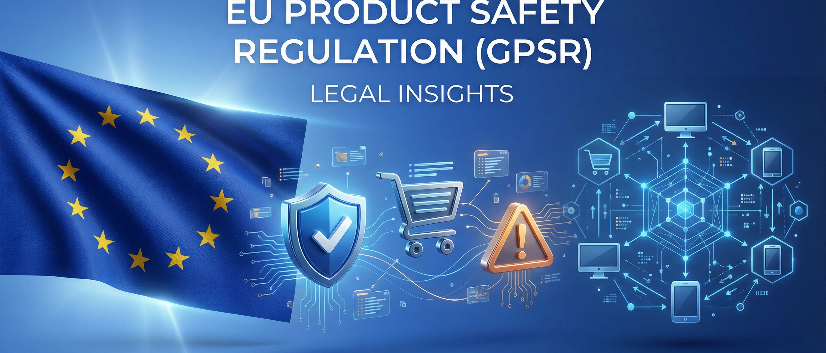 EU-Produktsicherheitsverordnung GPSR - Digitale Sicherheitssymbole und EU-Flagge