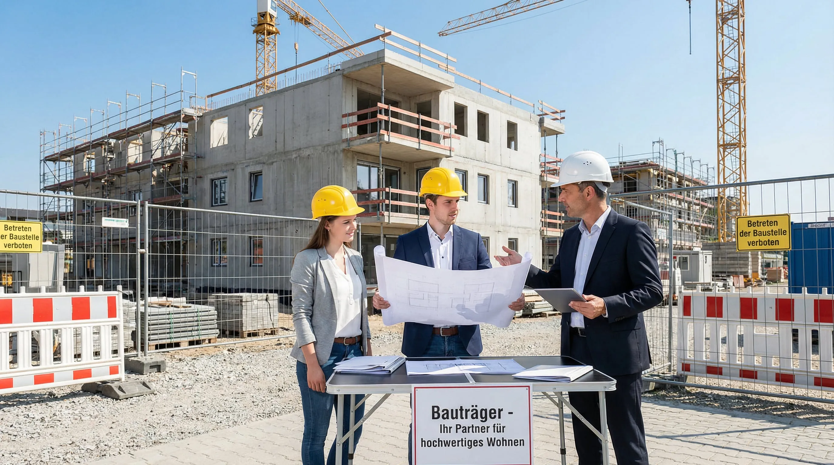Bauträger und Erwerber auf Baustelle - Bauträgerrecht und Bauverträge